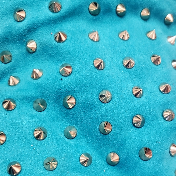 Designer Inspired Teal Studded Peep Toe High Heel Boots Size 42 - Picture 9 of 16